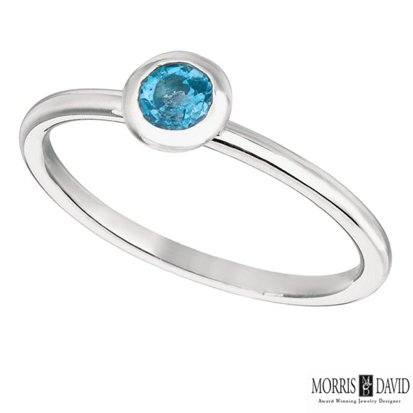 0.22 CT Blue Topaz Bezel set Ring 14K White Gold